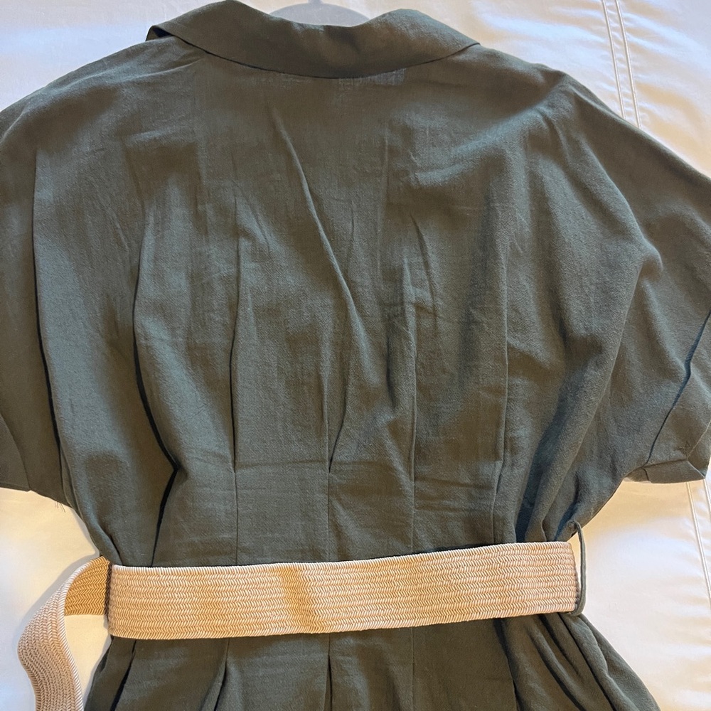 H&M Olive Green Button-Front Shirt Dress with Woven Belt - Picture 8 of 13